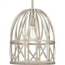  P500343-185 - Chastain Collection One-Light Brushed Nickel Bleached Oak Basket Farmhouse Pendant Light