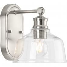  P300395-009 - Singleton Collection One-Light 7.62" Brushed Nickel Farmhouse Vanity Light with Clear Glass Shad