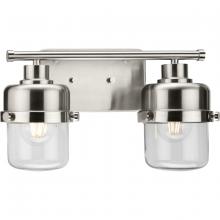  P300423-009 - Beckner Collection Two-Light Brushed Nickel Clear Glass Urban Industrial Bath Light