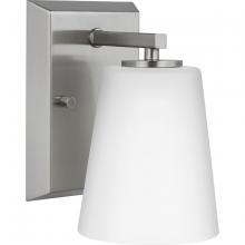  P300461-009 - Vertex Collection One-Light Brushed Nickel Etched White Glass Contemporary Bath Light