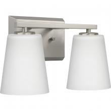  P300462-009 - Vertex Collection Two-Light Brushed Nickel Etched White Glass Contemporary Bath Light