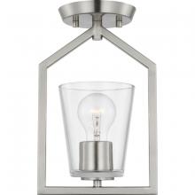  P350258-009 - Vertex Collection One-Light Brushed Nickel Clear Glass Contemporary Semi-Flush Mount