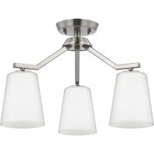  P400342-009 - Vertex Collection Three-Light Brushed Nickel Etched White Contemporary Convertible Chandelier