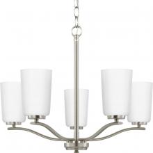  P400350-009 - Adley Collection Five-Light Brushed Nickel Etched White Opal Glass New Traditional Chandelier