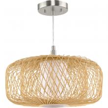  P500396-201 - Cordova Collection Medium One-Light Natural Rattan Organic Modern Pendant with White Linen Shade