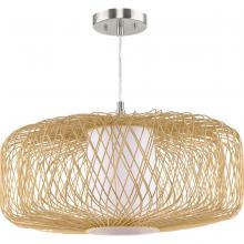  P500397-201 - Cordova Collection One-Light Large Natural Rattan Organic Modern Pendant with White Linen Shade