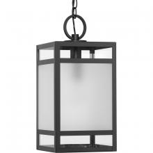  P550135-31M - Parrish Collection One-Light Matte Black Clear and Etched Glass Modern Craftsman Outdoor Hanging Lan