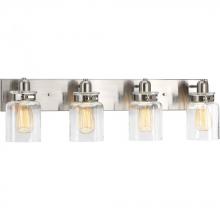  P300048-009 - Calhoun Collection Four-Light Brushed Nickel Clear Glass Farmhouse Bath Vanity Light