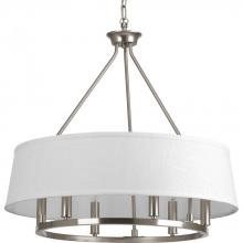  P4618-09 - Cherish Collection 24" Six-Light Brushed Nickel Coastal Chandelier Light with Summer Linen Shade