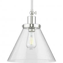  P500324-104 - Hinton Collection One-Light Polished Nickel and Clear Seeded Glass Vintage Style Hanging Pendant Lig