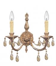  492-OB-GT-MWP - Etta 2 Light Olde Brass Golden Teak Crystal Sconce