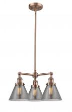  207-AC-G43-LED - Cone - 3 Light - 22 inch - Antique Copper - Stem Hung - Chandelier