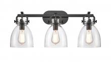  410-3W-BK-G412-7CL - Newton Bell - 3 Light - 27 inch - Matte Black - Bath Vanity Light