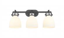  410-3W-BK-G412-7WH - Newton Bell - 3 Light - 27 inch - Matte Black - Bath Vanity Light