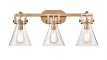  411-3W-BB-7CL-LED - Newton Cone - 3 Light - 27 inch - Brushed Brass - Bath Vanity Light