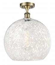  516-1C-AB-G1216-14WM - White Mouchette - 1 Light - 14 inch - Antique Brass - Semi-Flush Mount