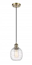  516-1P-AB-G1013-LED - Belfast - 1 Light - 6 inch - Antique Brass - Cord hung - Mini Pendant