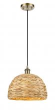  516-1P-AB-RBD-12-NAT - Woven Rattan - 1 Light - 12 inch - Antique Brass - Mini Pendant