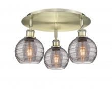  516-3C-AB-G1213-6SM - Athens Deco Swirl - 3 Light - 18 inch - Antique Brass - Flush Mount