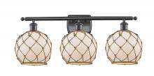  516-3W-BK-G121-8RB-LED - Farmhouse Rope - 3 Light - 28 inch - Matte Black - Bath Vanity Light