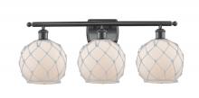  516-3W-BK-G121-8RW-LED - Farmhouse Rope - 3 Light - 28 inch - Matte Black - Bath Vanity Light