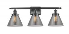  916-3W-BK-G43-LED - Cone - 3 Light - 28 inch - Matte Black - Bath Vanity Light