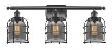  916-3W-BK-G53-CE-LED - Bell Cage - 3 Light - 26 inch - Matte Black - Bath Vanity Light