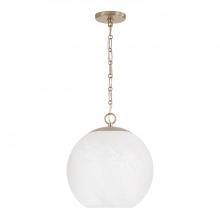  355812MA-551 - 1-Light Globe Pendant in Matte Brass with Faux Alabaster Glass and Alternating Loop Designer Chain