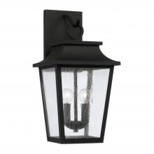  953321BK - 2-Light Outdoor Tapered Wall Lantern in Black with Ripple Glass