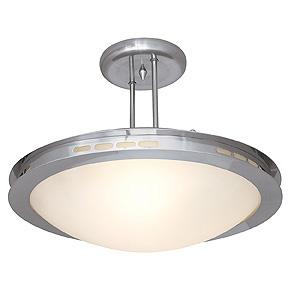 One Light Brushed Steel Opal Glass Bowl Semi-Flush Mount