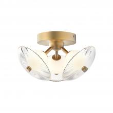  FM417604BGCR - Hera 12-in Brushed Gold/Clear Ribbed Glass LED Flush Mount