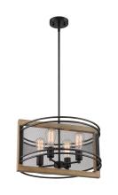  60/7264 - Atelier - 4 Light Pendant with- Black and Honey Wood Finish