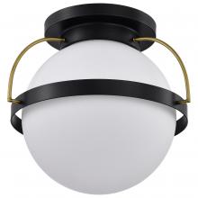  60/7772 - Lakeshore 1 Light Large Flush; Matte Black & Natural Brass Finish; White Opal Glass