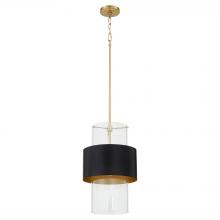  8013-5980 - 12 inches Clear Glass Pendant, Matte Black, Aged Brass